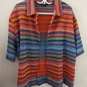 Colorful Striped Knit Cardigan (Size L)